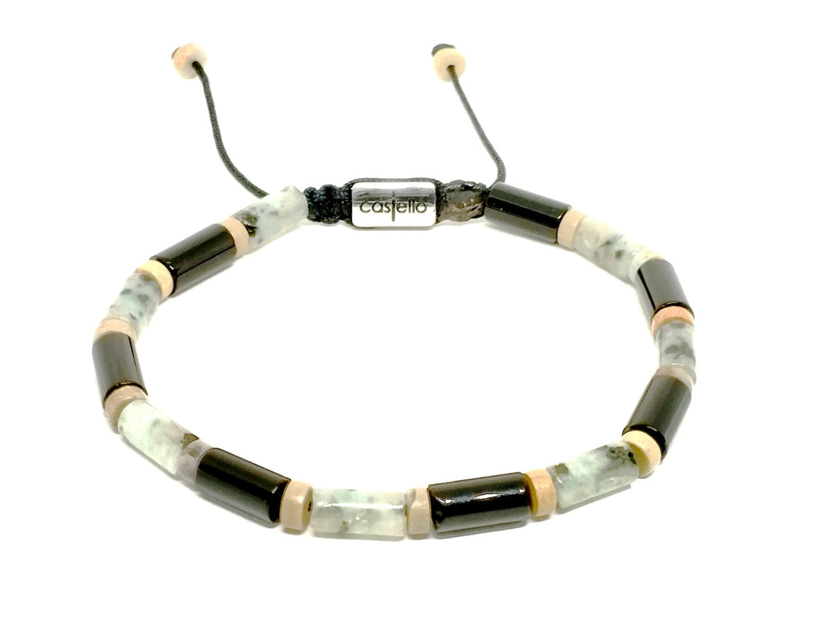 Black Obsidian & Kiwi Jasper Tube Bracelet, 4mm | Castello Jewels