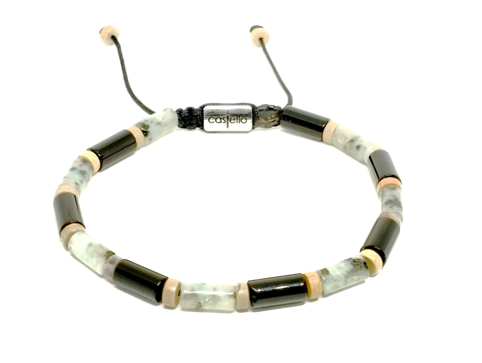Hand Made Black Obsidian & Kiwi Tube shape Stones 4mm bracelet | Castello Jewels