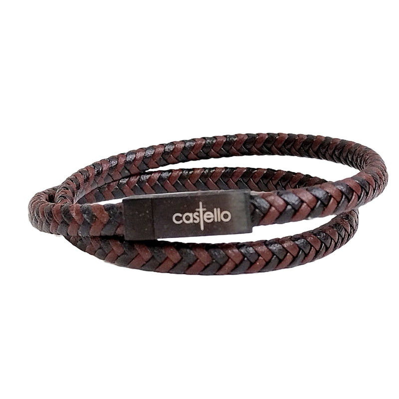 Brown-Black Multi-Strand Braided Leather Bracelet, Men's
