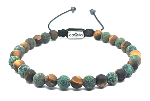 African Turquoise & Tiger's Eye Bracelet, 6mm | Castello Jewels