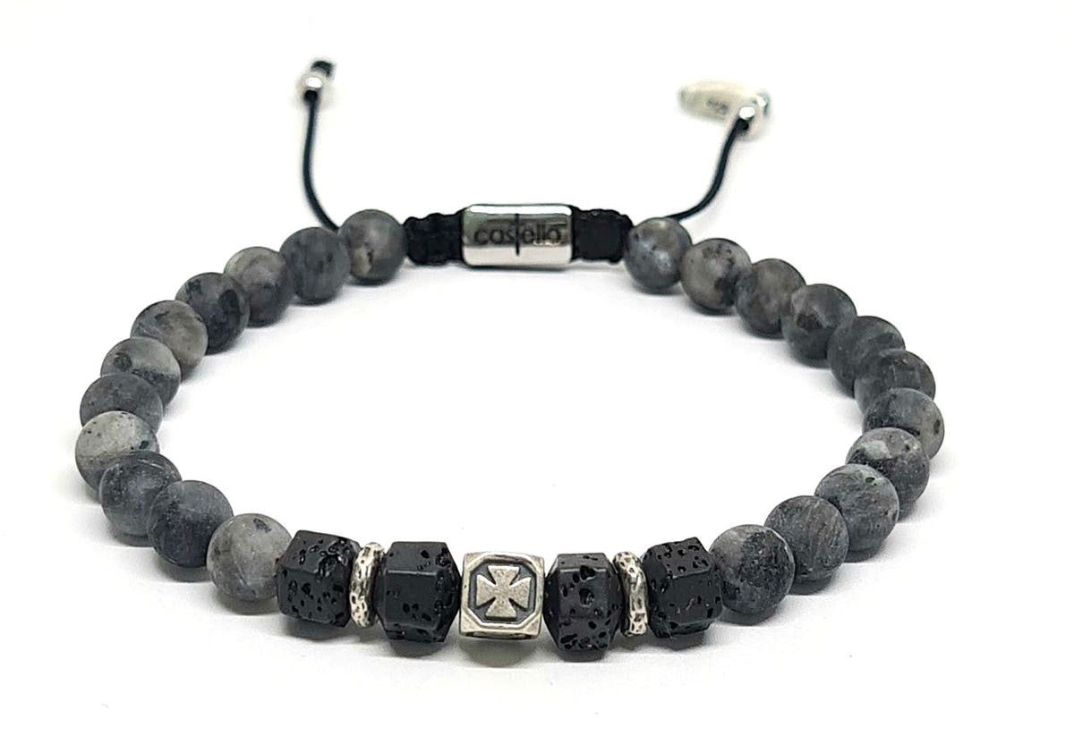 Knights Labradorite & Square Lava Beaded Bracelet, 6mm | Castello Jewels