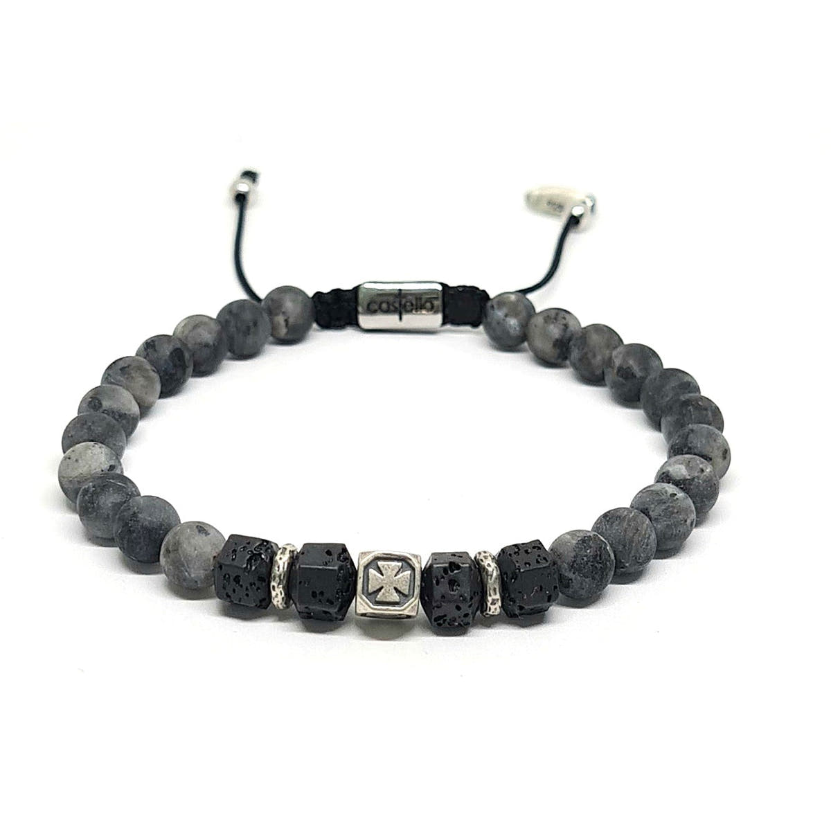 Knights Labradorite & Square Lava Beaded Bracelet, 6mm | Castello Jewels