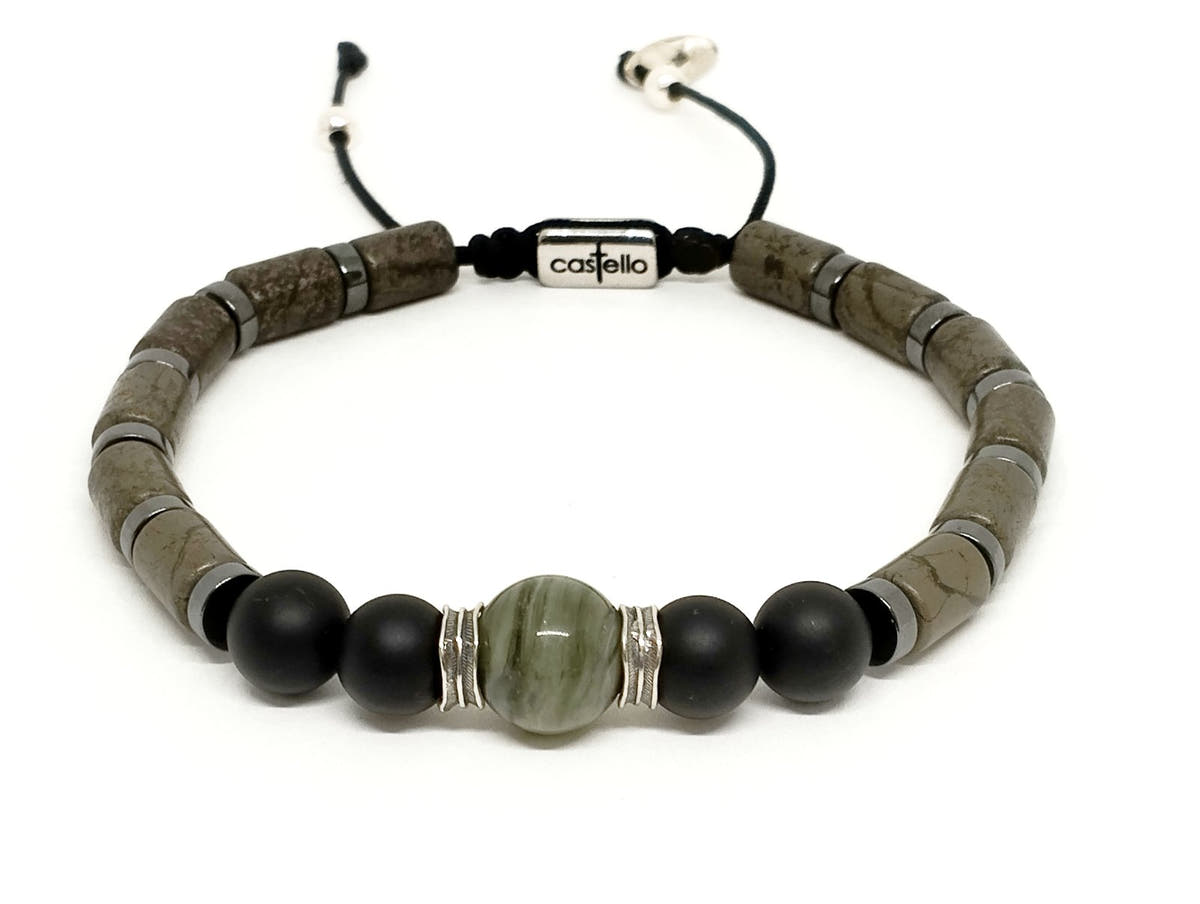 Pyrite Tube & Matte Onyx Bracelet, Sterling Silver, 6mm | Castello Jewels