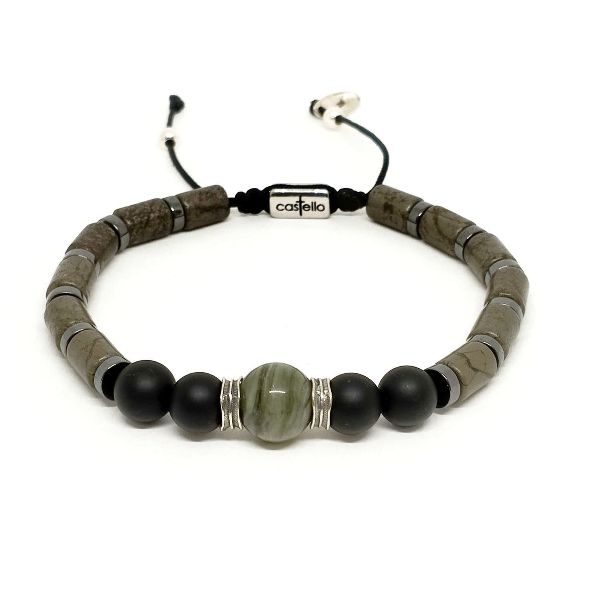 Pyrite Tube & Matte Onyx Bracelet, Sterling Silver, 6mm | Castello Jewels