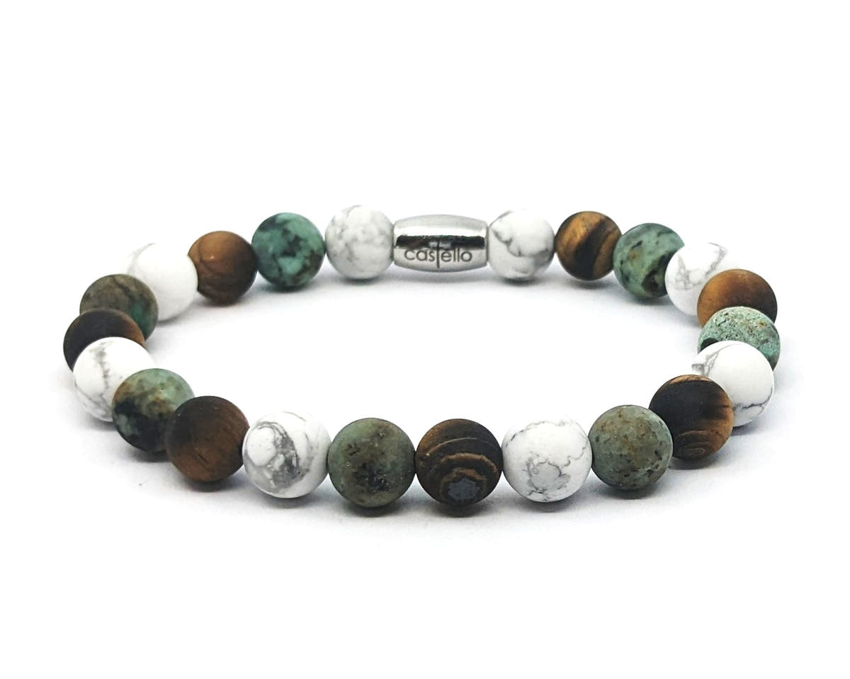 Howlite, African Turquoise & Tiger's Eye Stacking Bracelet, 8mm | Castello Jewels