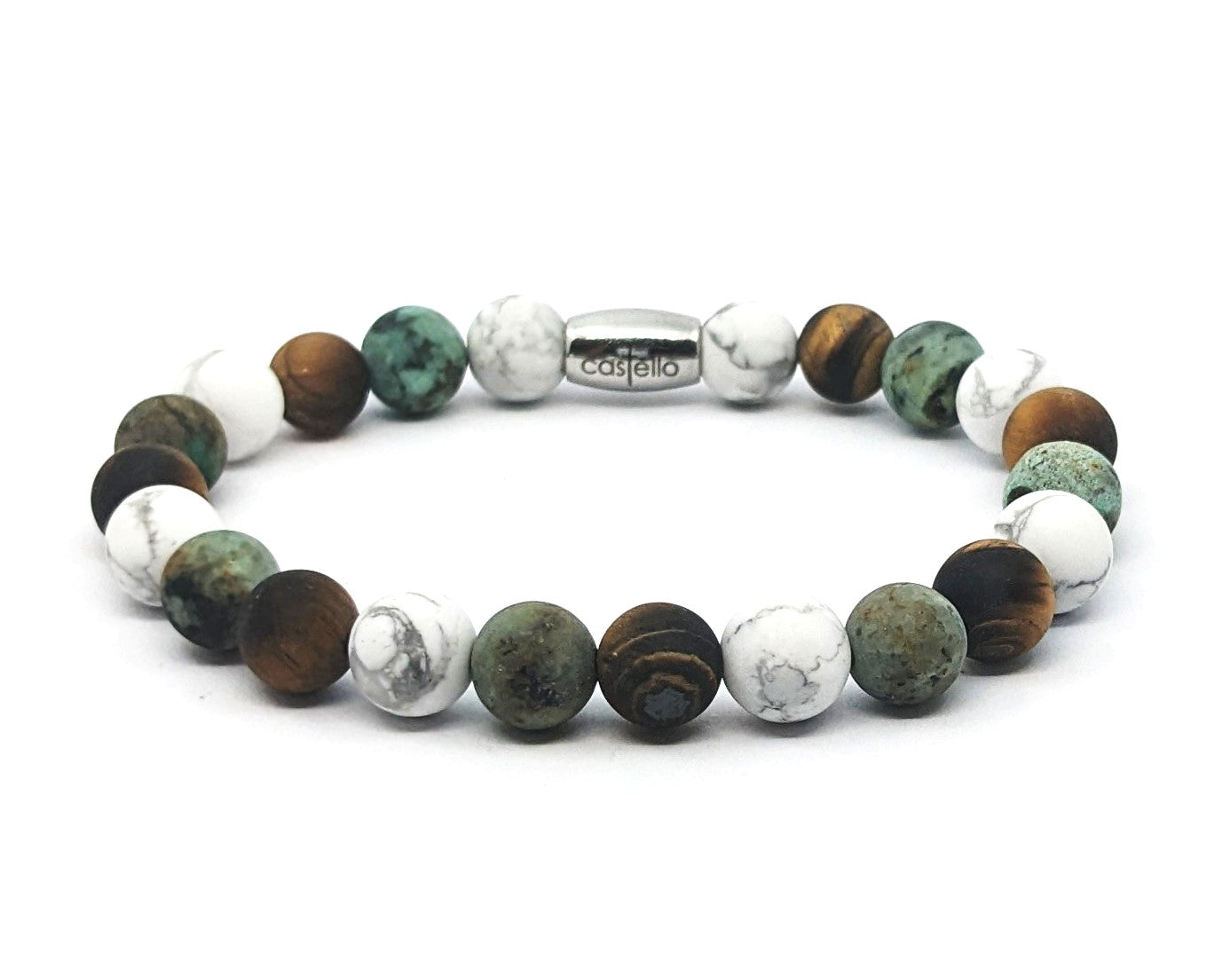 Gemstone Bracelet Howlite, African Turquoise, Tigers eye stone 8mm | Castello Jewels