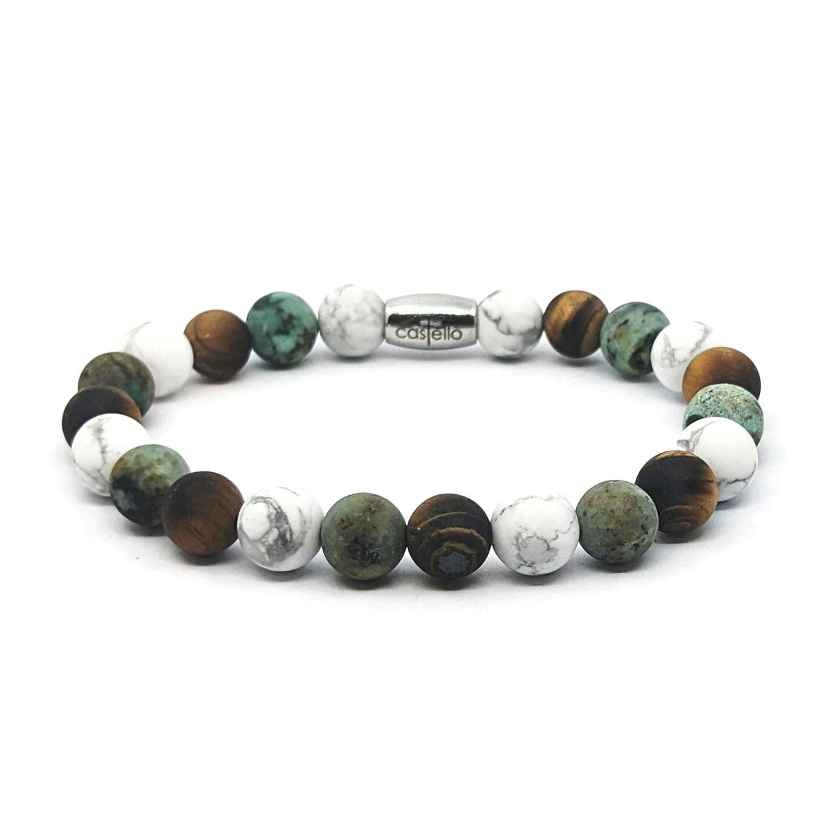 Howlite, African Turquoise & Tiger's Eye Stacking Bracelet, 8mm | Castello Jewels