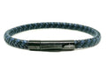 Blue-Black Braided Leather Bracelet, Stainless Steel Clasp | Castello Jewels
