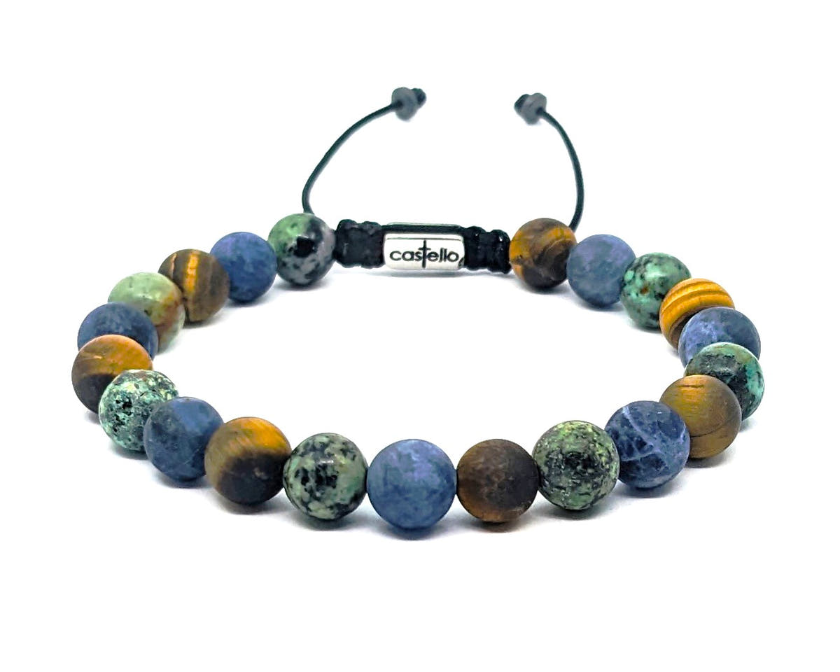 African Turquoise, Tiger's Eye & Sodalite Gemstone Bracelet, 8mm | Castello Jewels