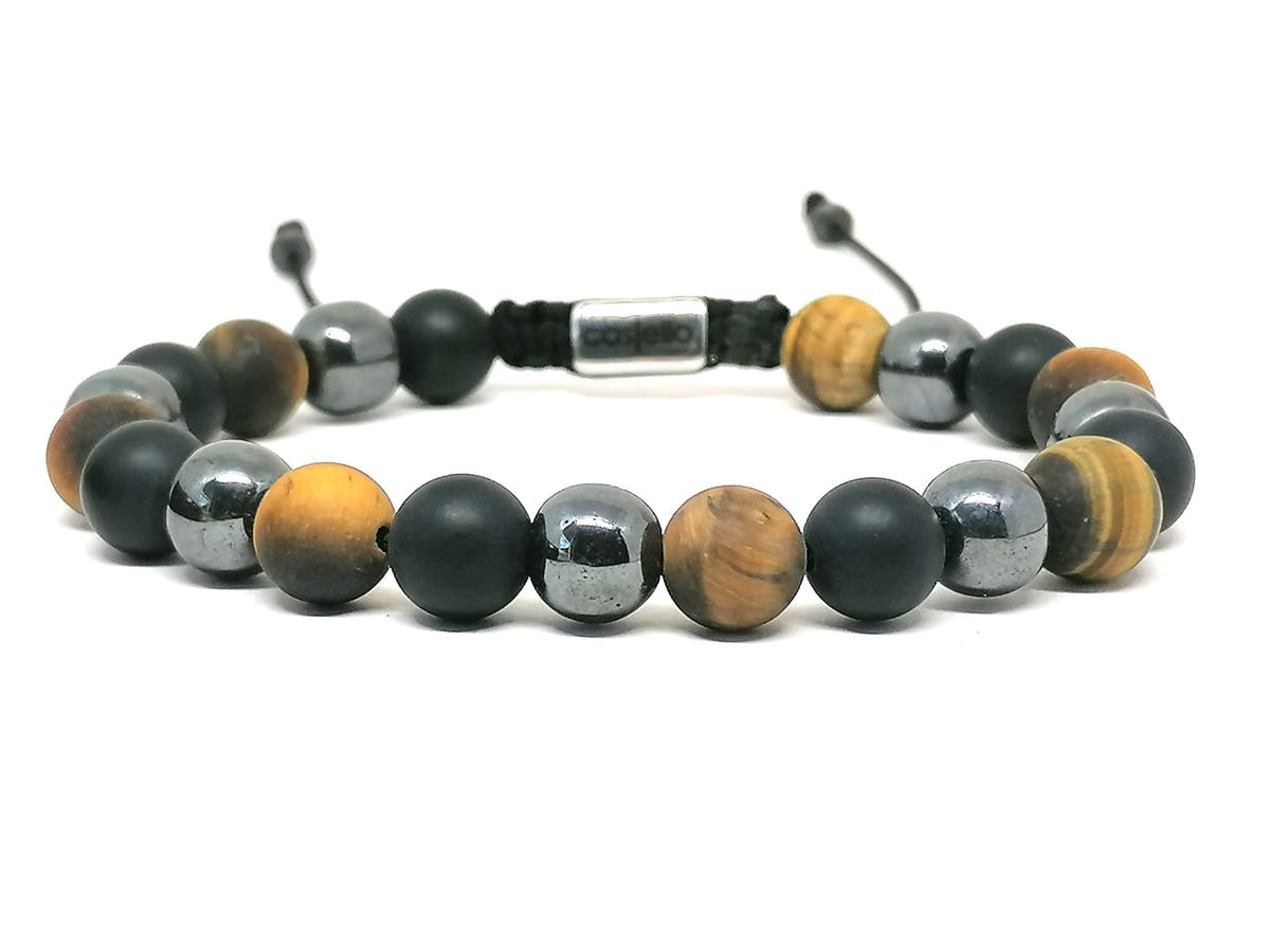 Hematite, Onyx & Tiger's Eye Men's Bracelet, 8mm | Castello Jewels