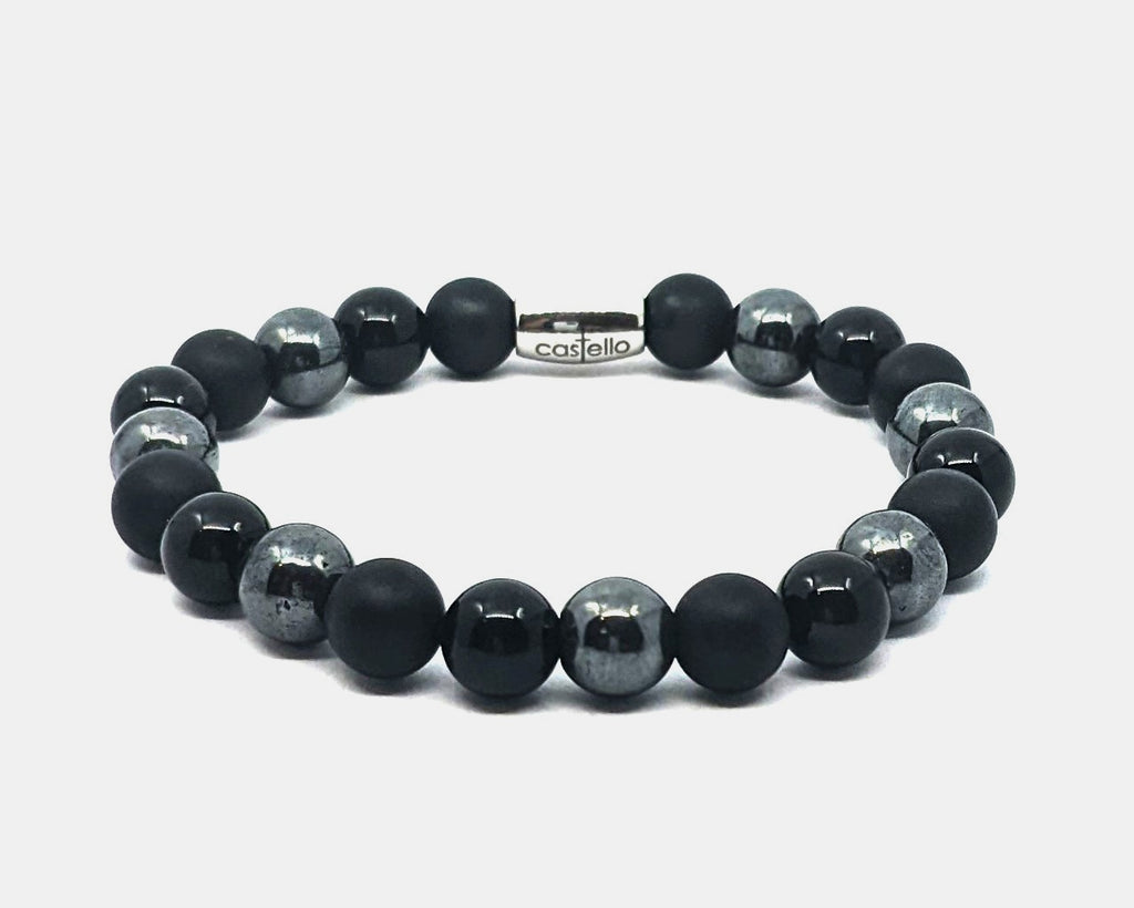 Gemstone Bracelet Onyx Polish, Hematite, Onyx mate Stone 8mm — view 2 | Castello Jewels