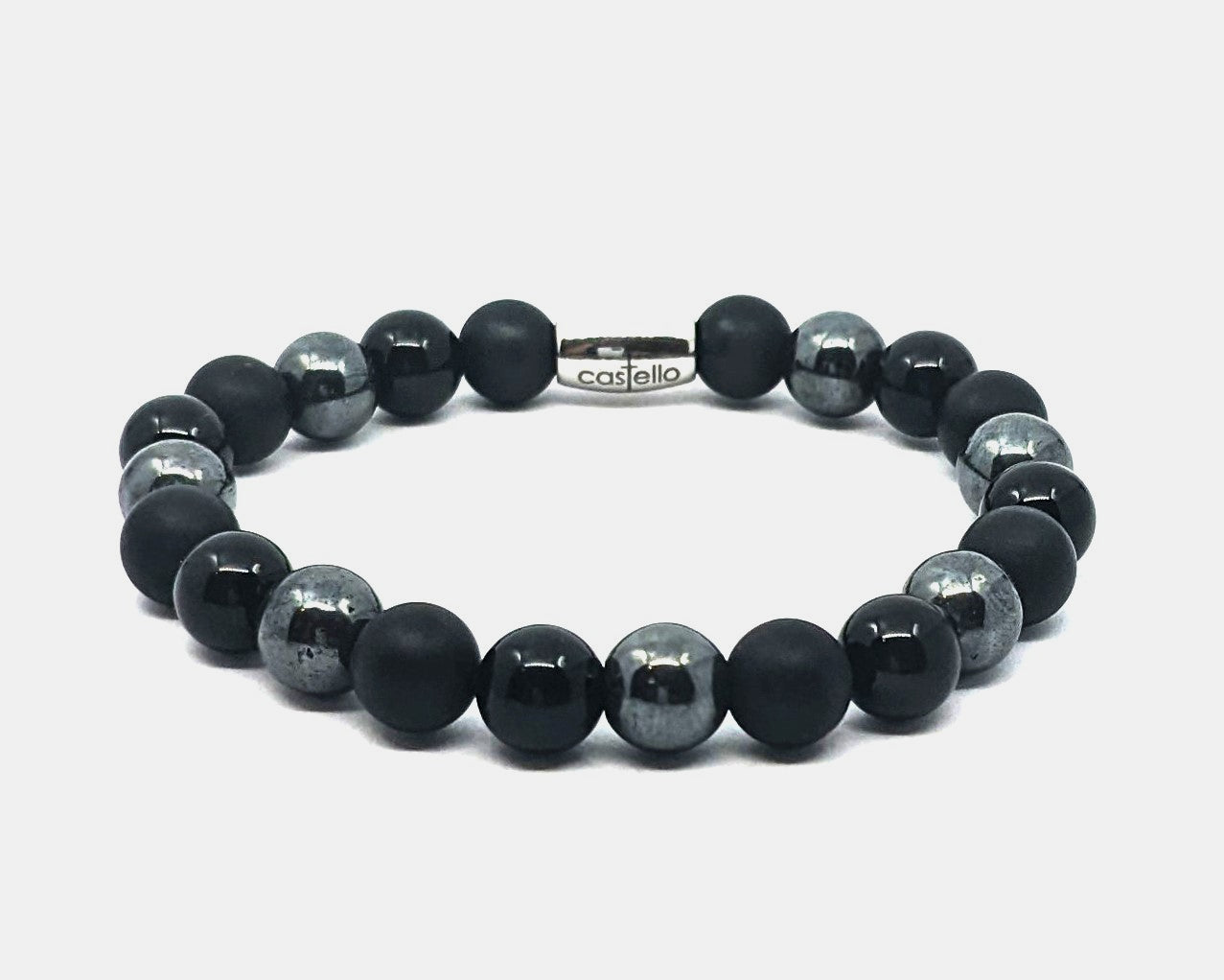 Gemstone Bracelet Onyx Polish, Hematite, Onyx mate Stone 8mm — view 2 | Castello Jewels