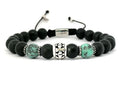 Hand Made Silver Bracelet Knights, Onyx mat, African Turquoise stone 8mm | Castello Jewels