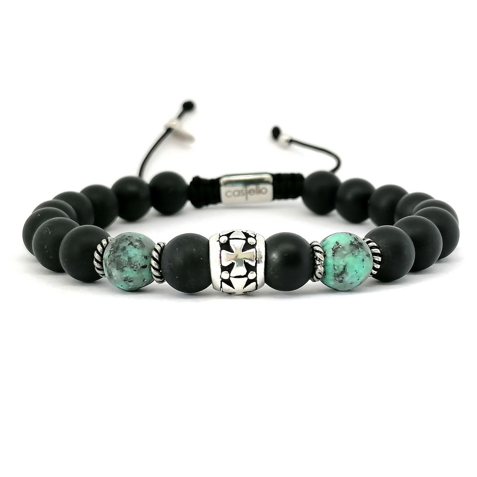 Knights Matte Onyx & African Turquoise Stacking Bracelet, 8mm | Castello Jewels