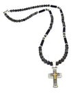 Hand Made SILVER 925 Cross With Lambradorite and Onyx 4mm | Castello Jewels