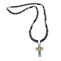 Labradorite & Onyx Cross Necklace, 4mm | Castello Jewels