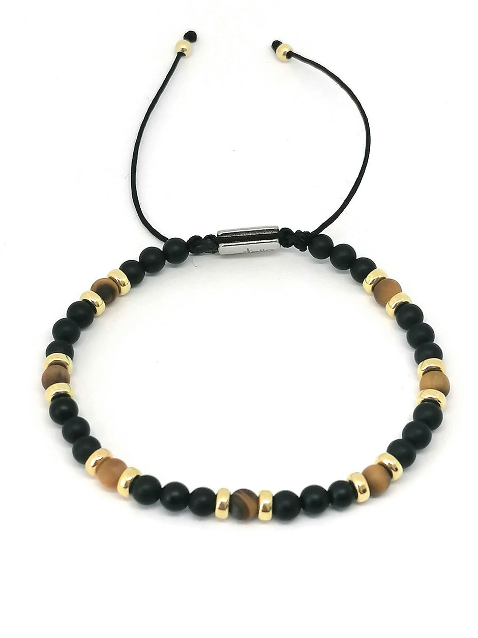 Silver 925 Gold Plated Bracelet Classic, Onyx mat, Tiger Eye mat 4mm stone — view 4 | Castello Jewels