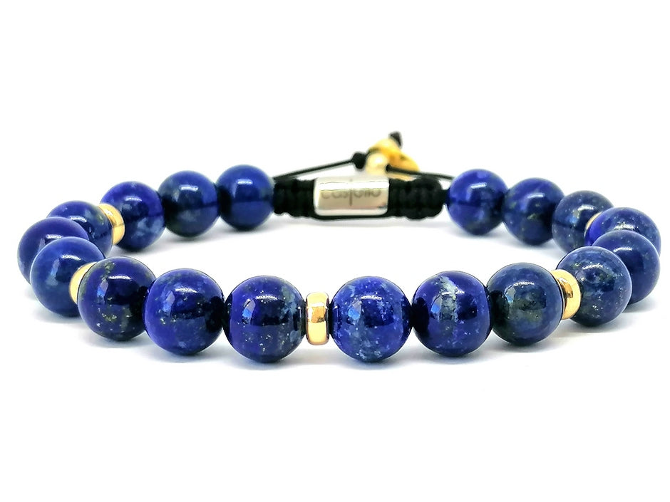 Aegean Silver 925 Gold Plated Bracelet, Lapis Lazuli Stone 10mm | Castello Jewels