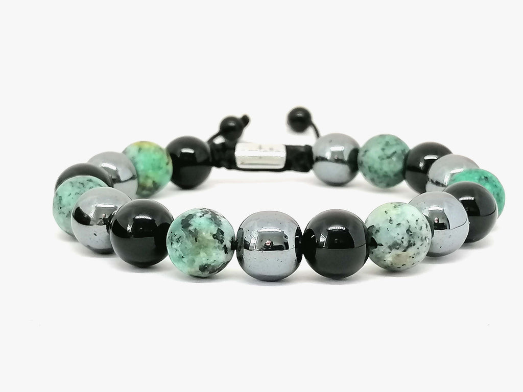 Onyx, Hematite & African Turquoise Men's Bracelet, 10mm | Castello Jewels