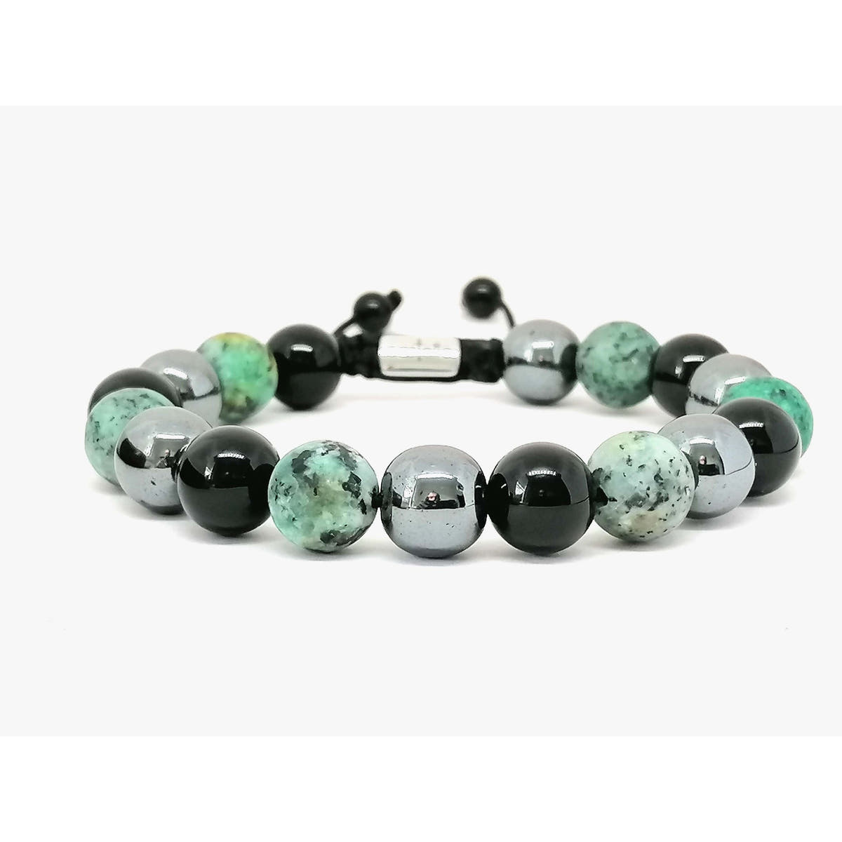 Onyx, Hematite & African Turquoise Men's Bracelet, 10mm | Castello Jewels