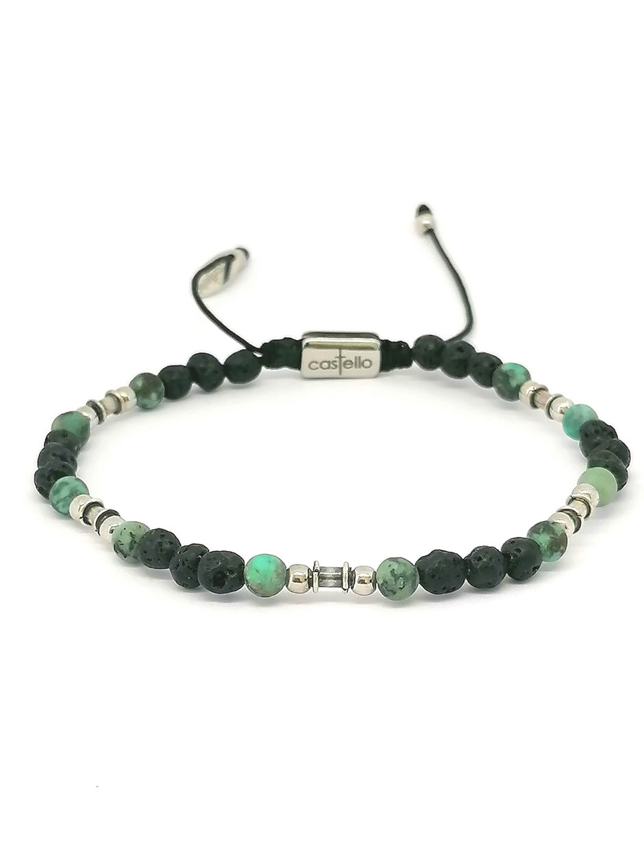 Silver bracelet Earth, Lava, African Turquoise stone 4mm — view 3 | Castello Jewels