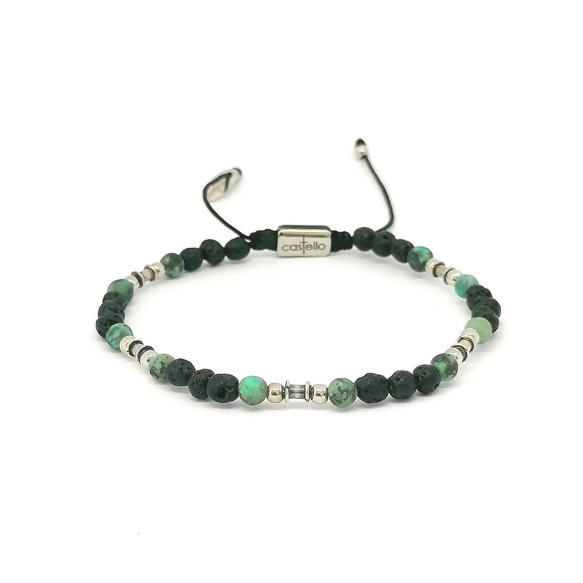 Silver bracelet Earth, Lava, African Turquoise stone 4mm — view 3 | Castello Jewels