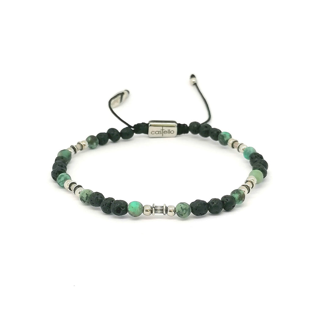 Silver bracelet Earth, Lava, African Turquoise stone 4mm — view 3 | Castello Jewels