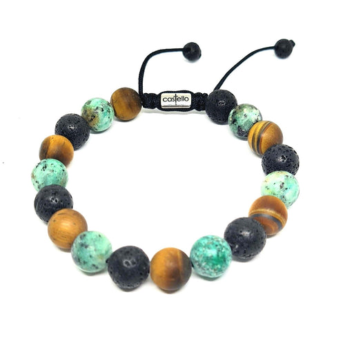 African Turquoise, Lava & Tiger's Eye Gemstone Bracelet, 10mm | Castello Jewels