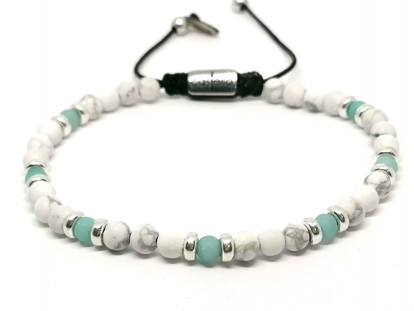 Hand Made Bracelet Silver 925 Classic, Howlite, Amazonite stone 4mm | Castello Jewels