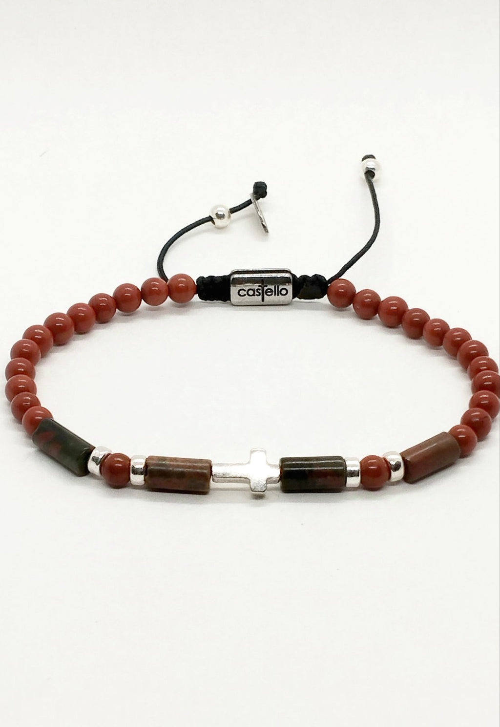 CROSS SILVER 925 Bracelet Red jasper stone 4mm | Castello Jewels