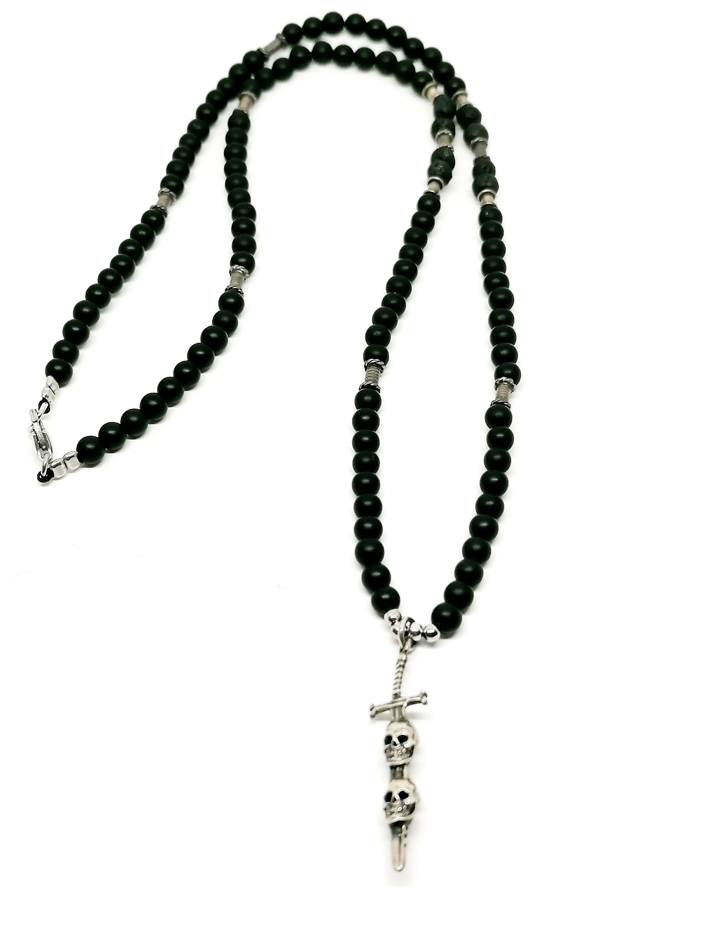 Necklace Skull, Silver 925, Onyx stone | Castello Jewels