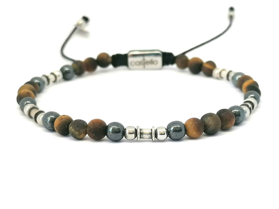 Silver bracelet Earth, Tiger Eye Hematite stone 4mm — view 3 | Castello Jewels