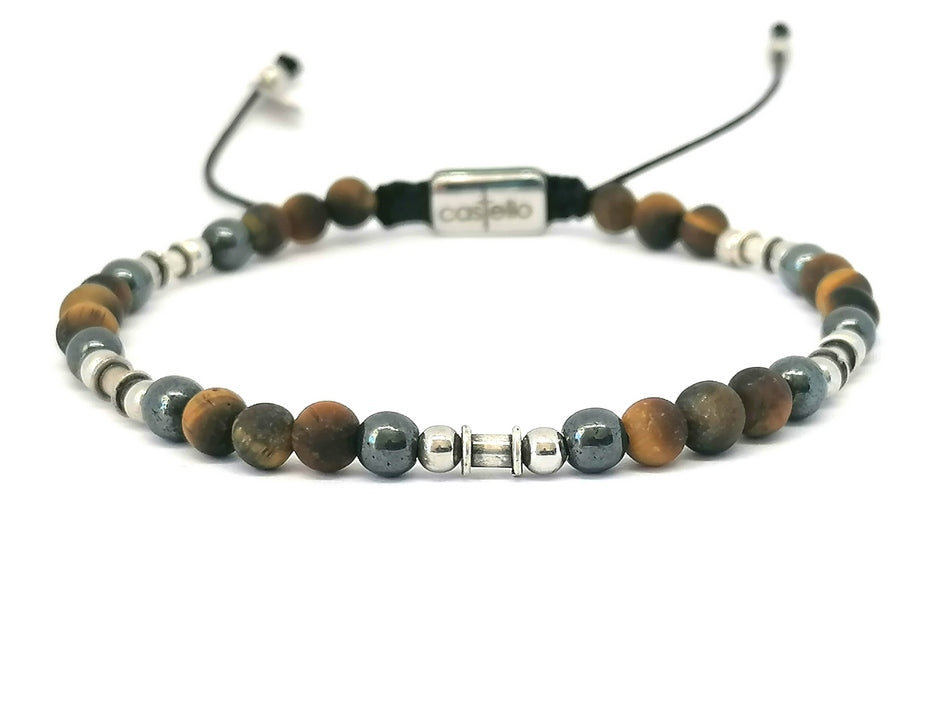 Silver bracelet Earth, Tiger Eye Hematite stone 4mm — view 3 | Castello Jewels