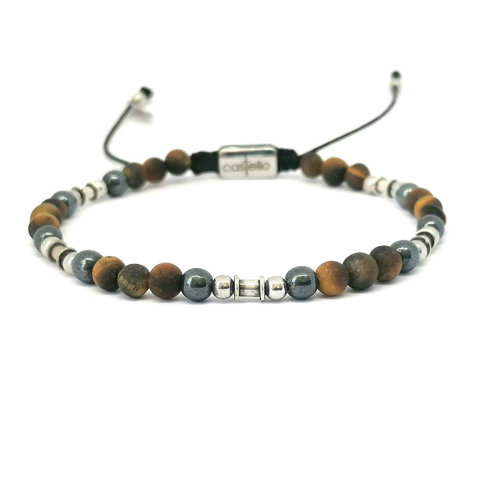 Silver bracelet Earth, Tiger Eye Hematite stone 4mm — view 3 | Castello Jewels