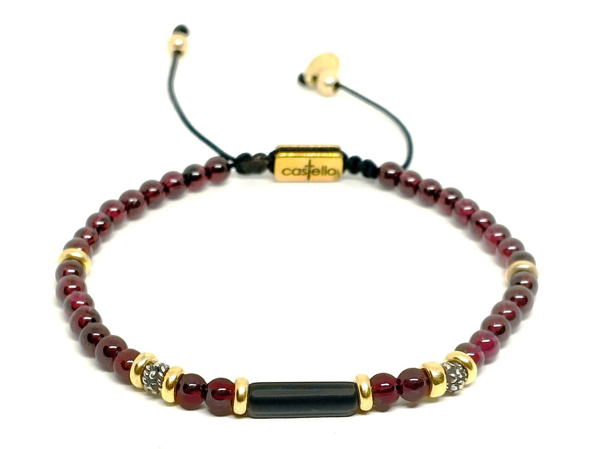 Garnet & Onyx Gold-Plated Bracelet, Sterling Silver, 4mm | Castello Jewels