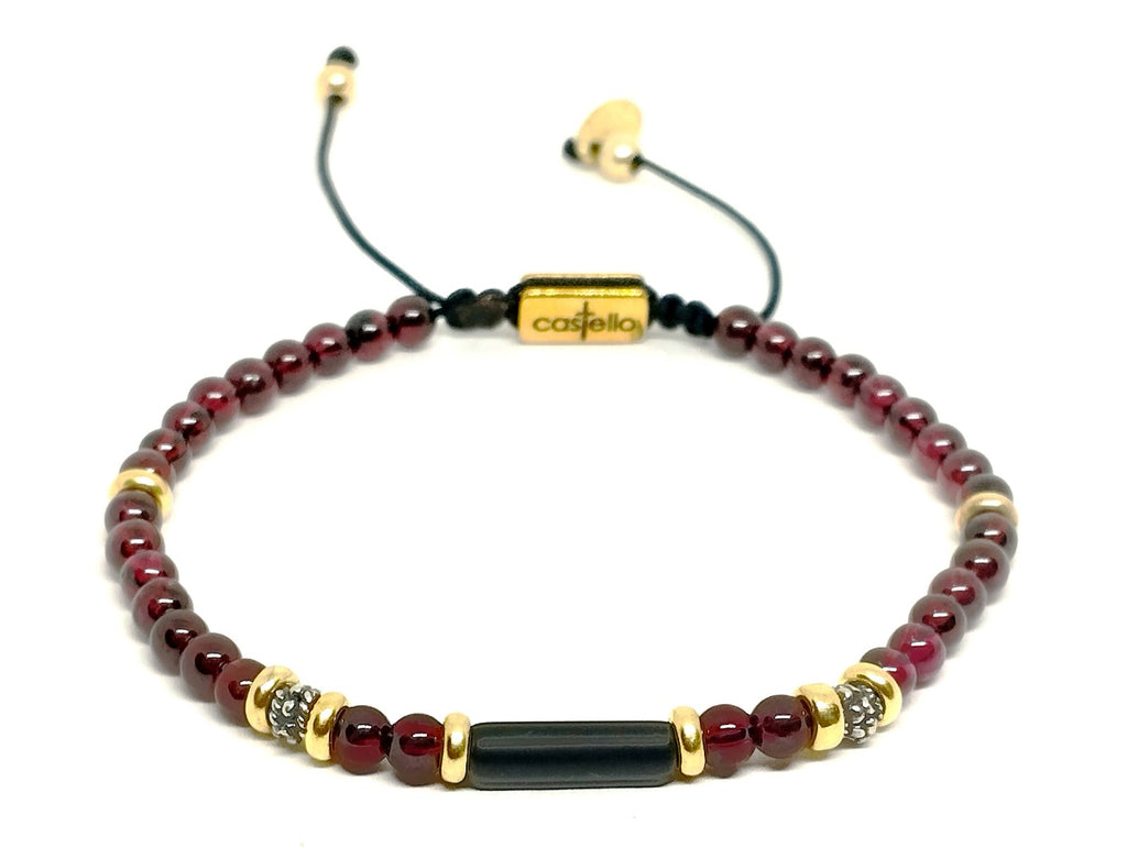 Hand Made Bracelet Silver 925' Gold Plated, Garnet stone 4mm | Castello Jewels
