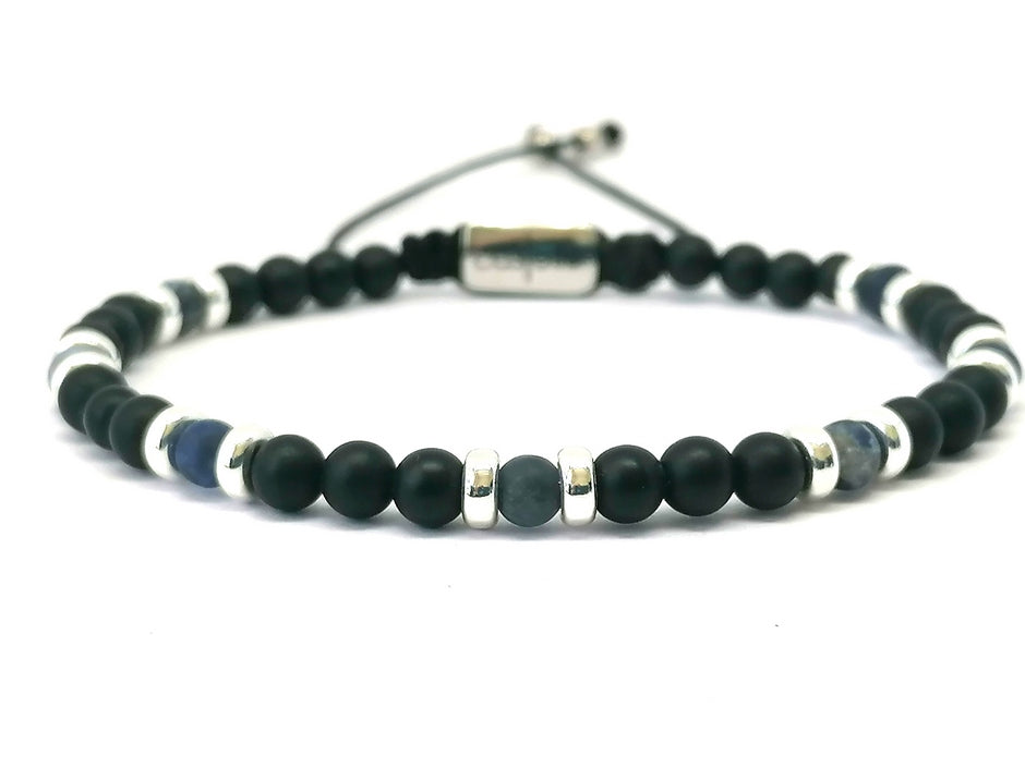Silver 925 Bracelet Classic, Onyx Mat, Sodalite stone 4mm | Castello Jewels