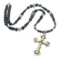 Obsidian & Onyx Long Cross Necklace, 10mm | Castello Jewels