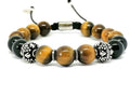Hand Made Silver Bracelet MyKing Onyx Polish, Tiger Eye Polish stone 10mm | Castello Jewels