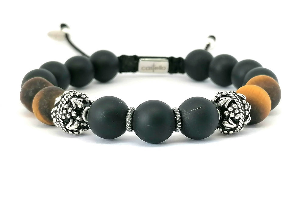 Silver Bracelet MyKing Onyx, Tiger Eye stone | Castello Jewels