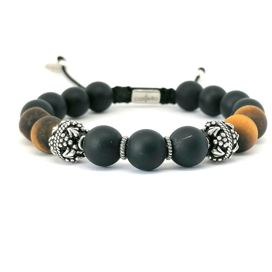 MyKing Matte Onyx & Tiger's Eye Sterling Silver Bracelet, 10mm | Castello Jewels