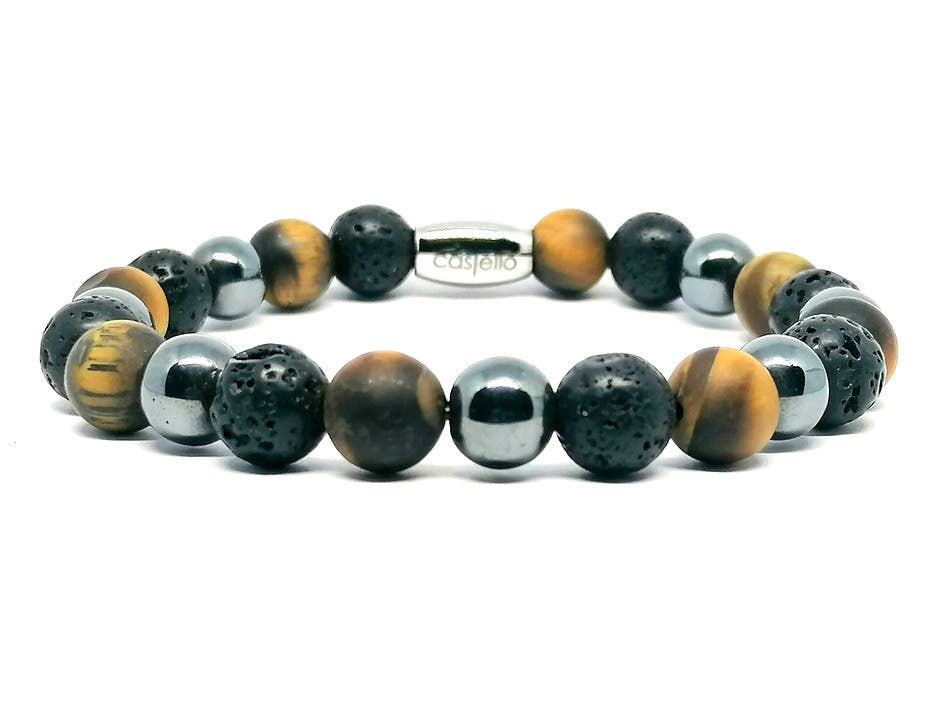 Tiger's Eye, Lava & Hematite Everyday Bracelet, 8mm, view 3 | Castello Jewels