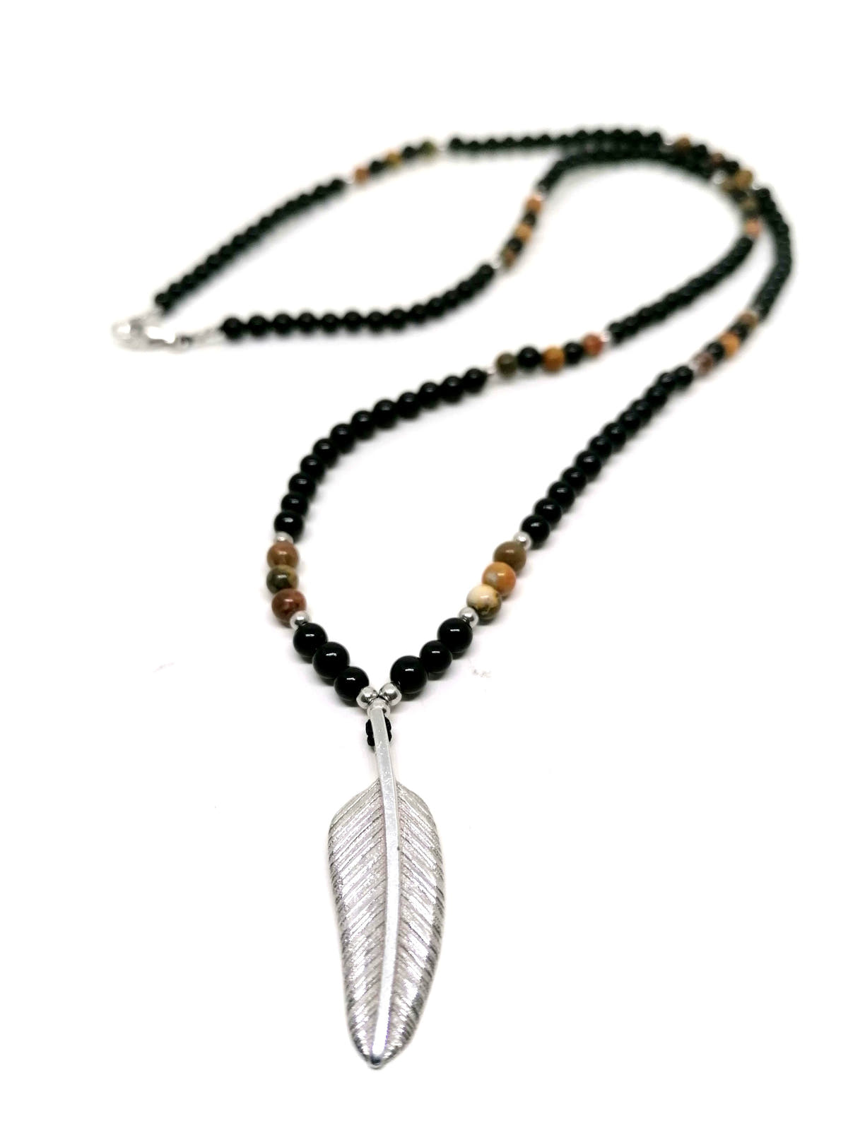 Necklace Leaf, Silver 925, Onyx stone — view 3 | Castello Jewels