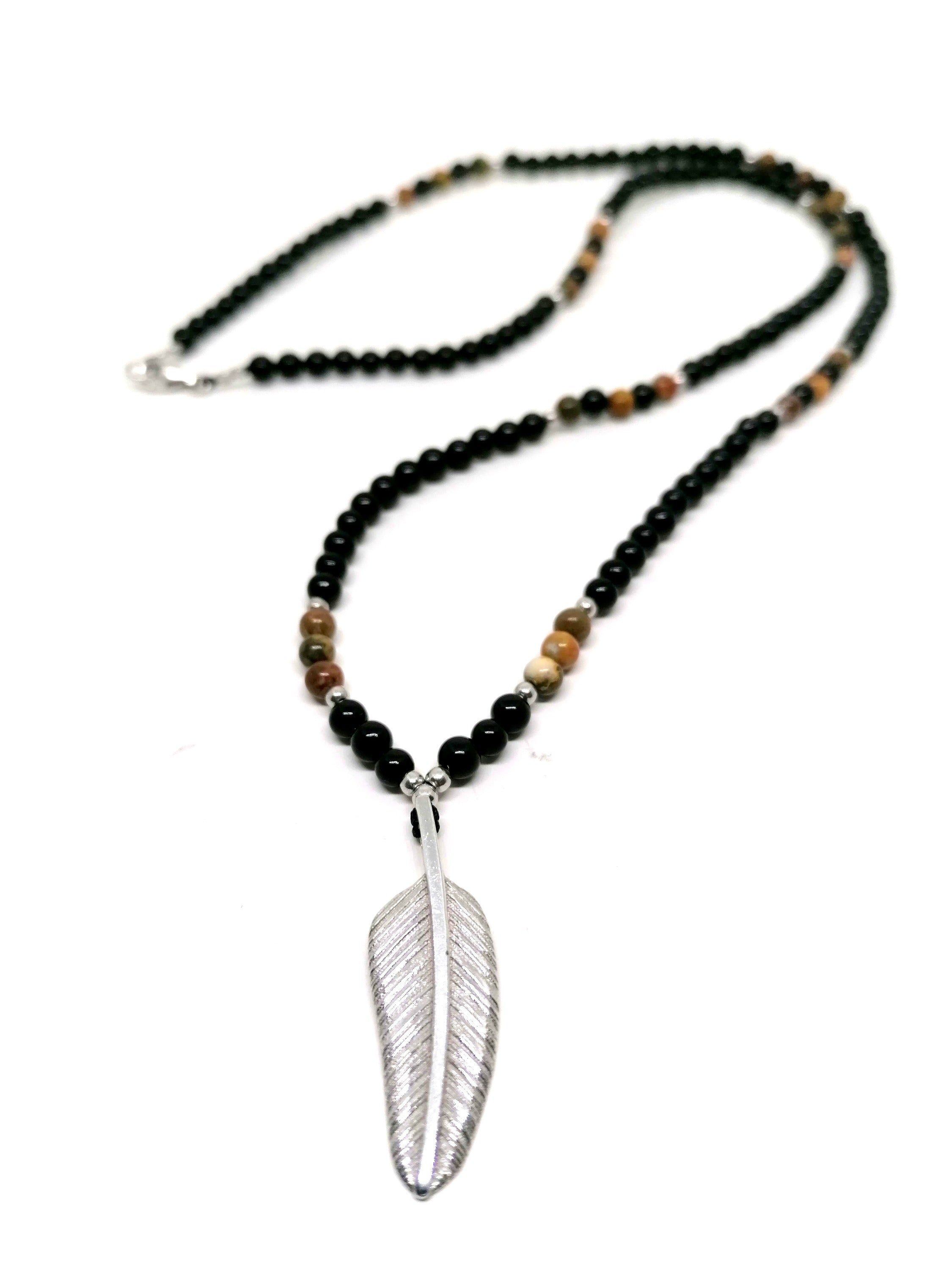 Necklace Leaf, Silver 925, Onyx stone — view 3 | Castello Jewels