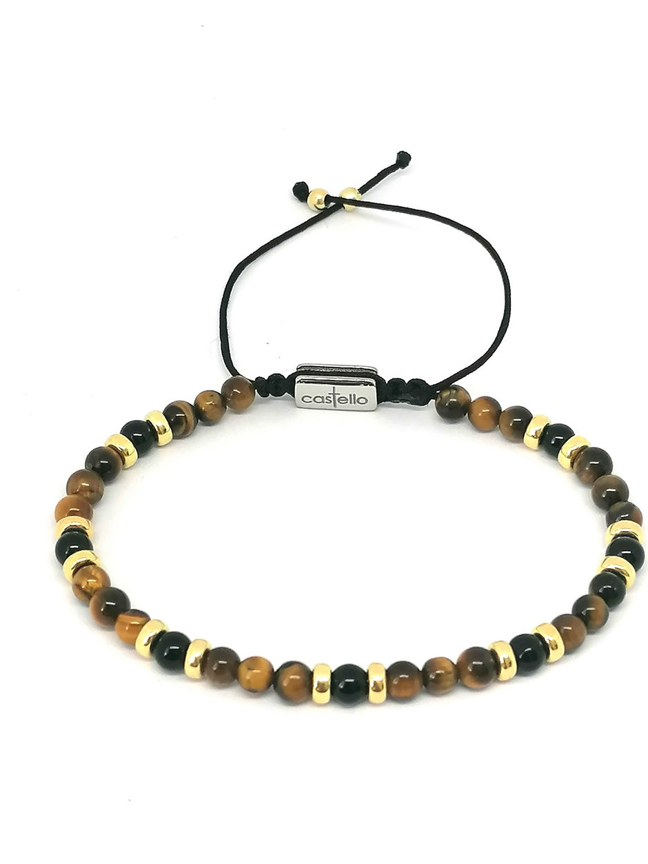 Silver 925 Bracelet Gold Plated Classic, Tiger Eye Polish, Onyx 4mm stone — view 4 | Castello Jewels
