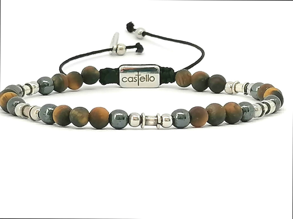Silver bracelet Earth, Tiger Eye Hematite stone 4mm | Castello Jewels