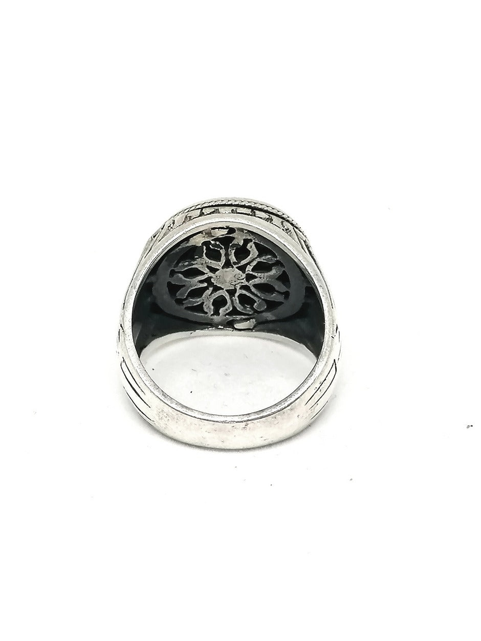 Mens Silver Ring Lapis Lazuli Circle — view 3 | Castello Jewels