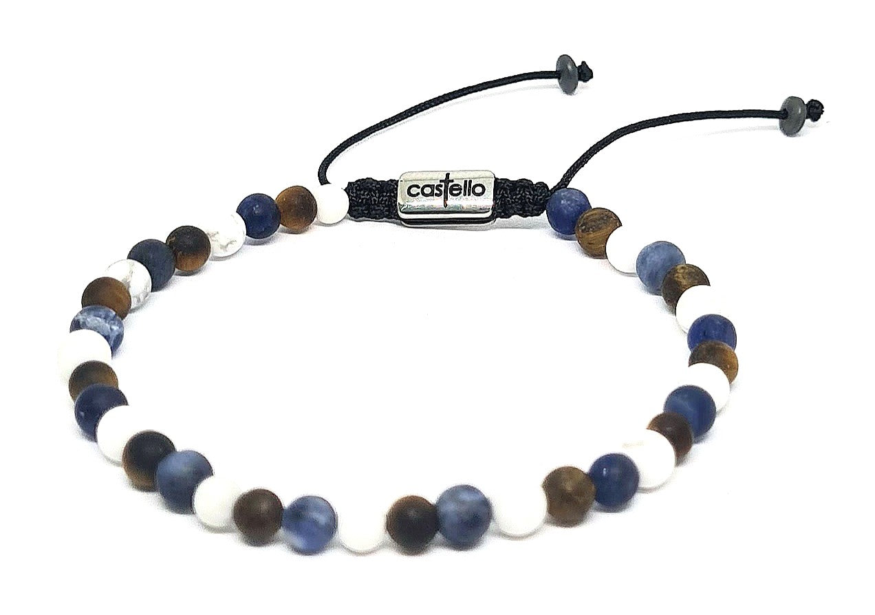 Hand Made Bracelet, Sodalite, Tigers Eye Mat, Howlite stone 4mm | Castello Jewels