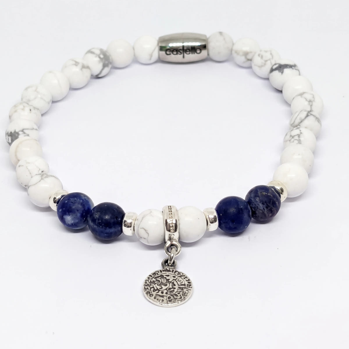 Phaistos Disc Bracelet, Howlite & Sodalite, 6mm | Castello Jewels