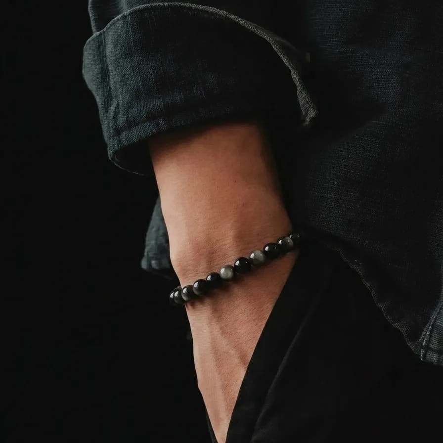 Polished Obsidian Men's Bracelet, 6mm, view 2 | Castello Jewels